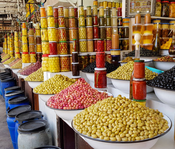 istock Selling olives on the souk in Marrakech. 1221094652