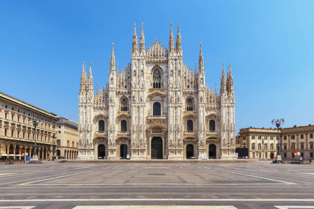 Milan Italy, city skyline at Milano Duomo Cathedral empty nobody Milan Italy, city skyline at Milano Duomo Cathedral empty nobody cathedrals stock pictures, royalty-free photos & images