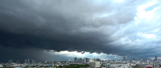 February 28, 2020 in Bangkok Storm clouds sky heavy rain In a modern city
