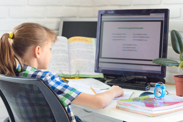 istock Girl doing homework on the computer at home 1221102681
