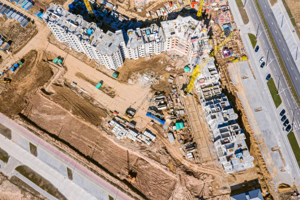 istock city construction site. new apartment buildings under construction. top view 1221112542