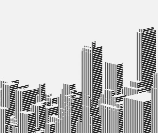 Vector illustration of abstratc gray stripe modern city building ornate background