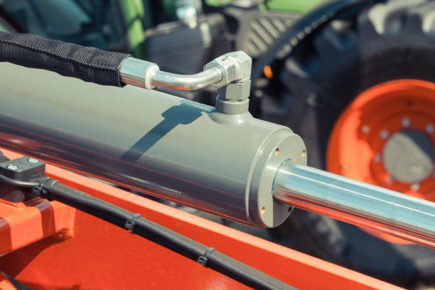 istock Piston or actuator of hydraulic and pneumatic machinery. Technology concept 1221114655
