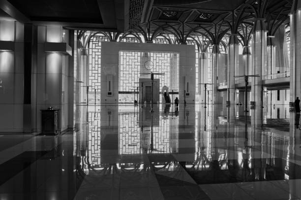 istock Black and white image, beautiful architecture of modern mosque in Malaysia 1221115624