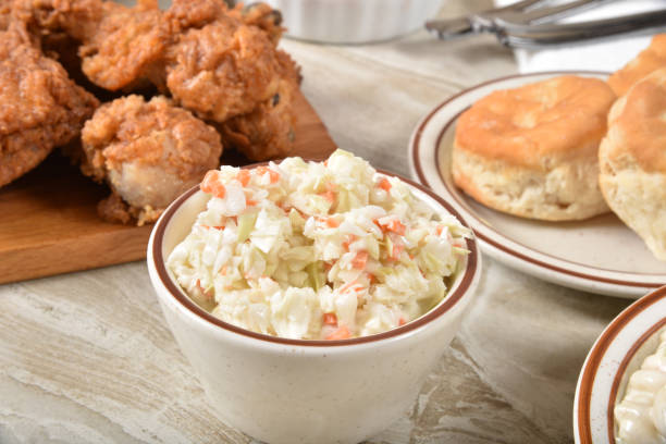 istock A bowl of fresh coleslaw with fried chicken 1221116609