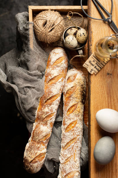 Fresh baked homemade crusty bread baguette.