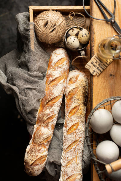 Fresh baked homemade crusty bread baguette.