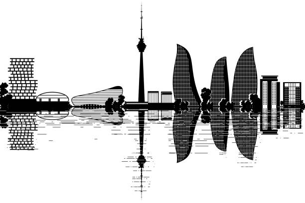 Baku Skyline Baku Skyline - black and white vector illustration baku stock illustrations
