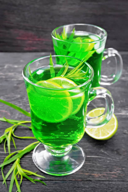 istock Lemonade Tarragon in goblets on black board 1221129410