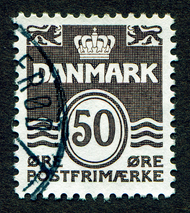 Denmark Stamp: Shows Wave pattern With royal coat of arms and crown