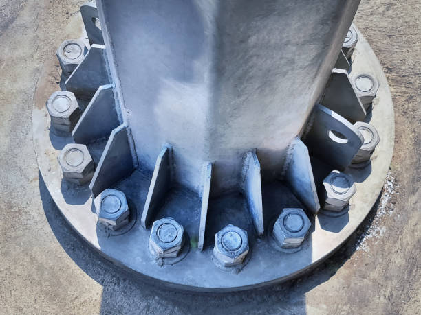 istock High Angle View of Column Flange Fastened by Bolts and Nuts 1221132943