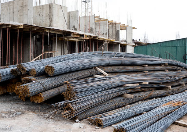 istock Stack of construction armature. Building fittings on construction site 1221134128
