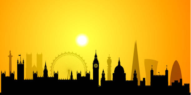 london (alle gebäude sind vollständig und beweglich) - london england skyline big ben orange stock-grafiken, -clipart, -cartoons und -symbole