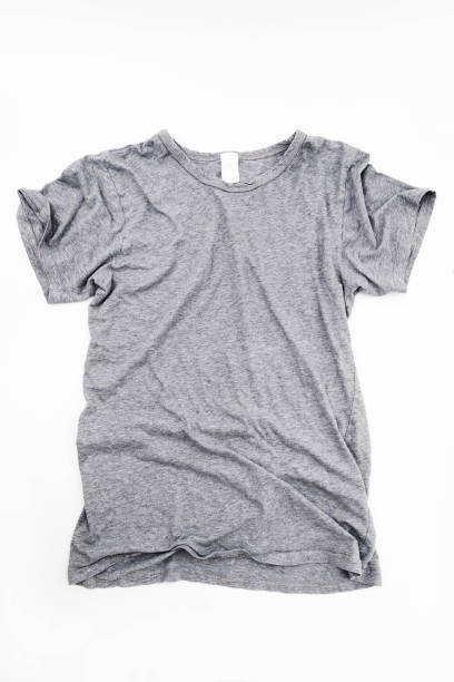 istock Wrinkled grey t-shirt on a white background 1221142347