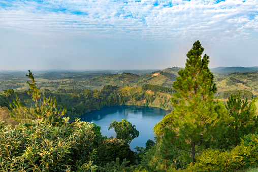 a wonderful sight of a crater lake in a volcanoes crater, Uganda