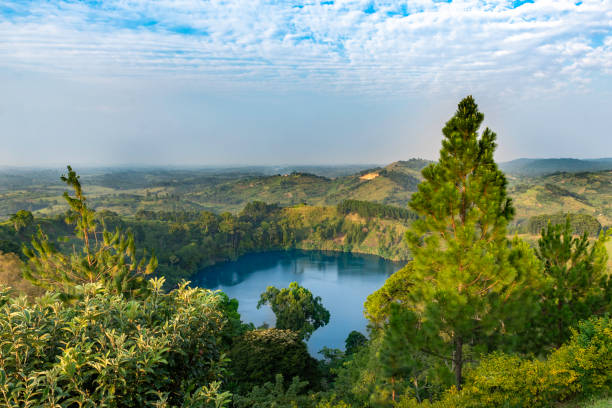 a wonderful sight of a crater lake in a volcanoes crater, Uganda a wonderful sight of a crater lake in a volcanoes crater, Uganda uganda stock pictures, royalty-free photos & images