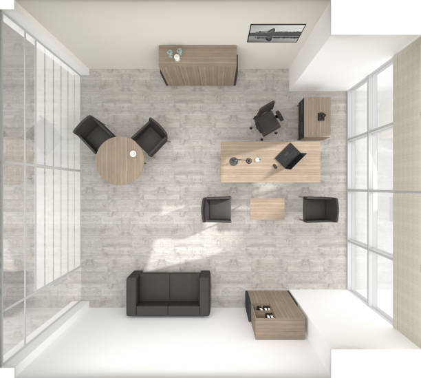 istock VIP office furniture top view 3D rendering 1221150365
