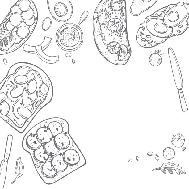 нарисованные вручную тосты на белом фоне.  иллюстрация вектора - butter toast bread breakfast stock illustrations