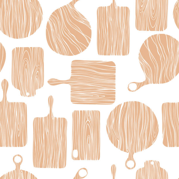 ilustrações de stock, clip art, desenhos animados e ícones de hand drawn wooden cutting boards. vector  pattern - cutting board cooking wood backgrounds