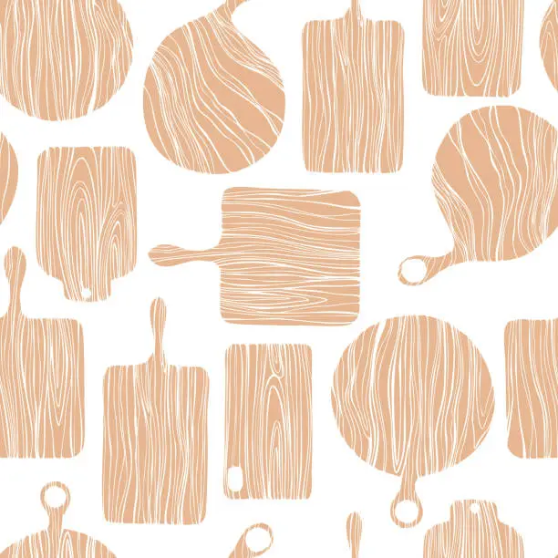 Vector illustration of Hand drawn wooden cutting boards. Vector  pattern