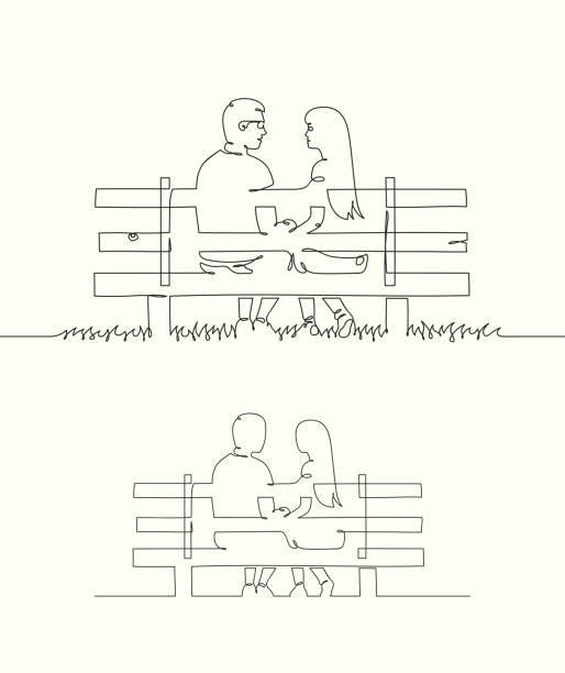 illustrations, cliparts, dessins animés et icônes de amoureux s’asseyant sur le banc dans le stationnement - bench park park bench silhouette