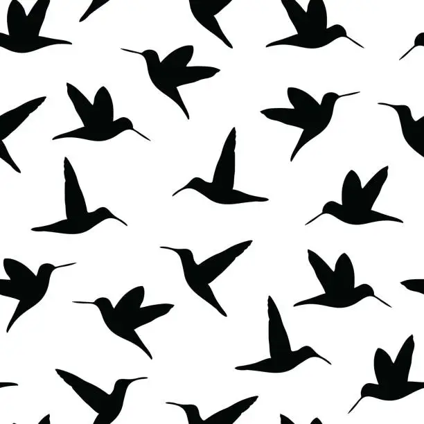 Vector illustration of Hummingbird silhouettes seamless vector pattern