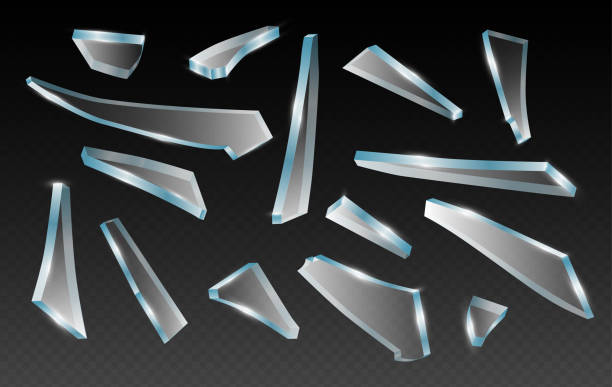 istock Broken glass shards, splinter of glass, vector realistic clip art on transparent background. Pieces of different shapes and splinters 1221153373