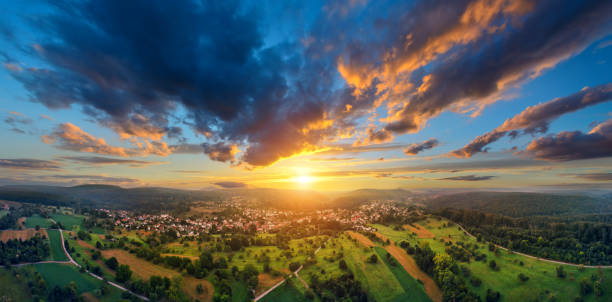 istock Aerial panorama of a beautiful sunset 1221155642