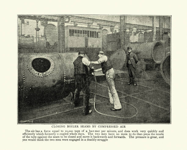 istock losing boiler seams by compressed air, Crewe railway works, 1895 1221157055