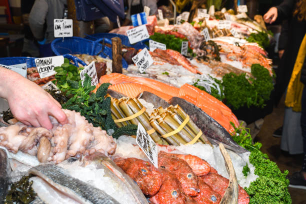 istock Seafood on ice at the fish market 1221160163