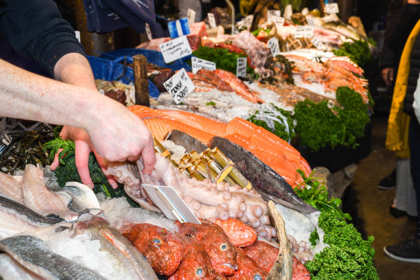 istock Seafood on ice at the fish market 1221160247