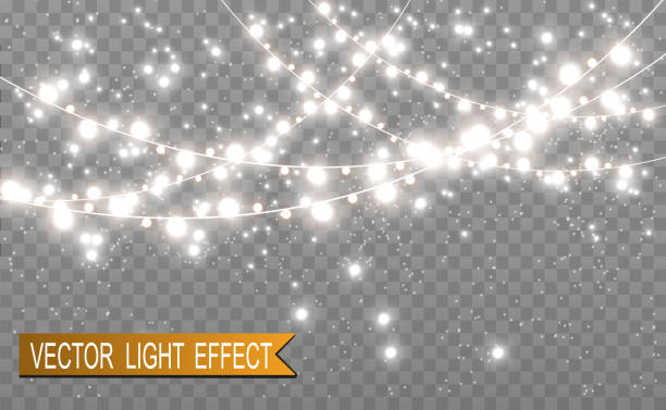 vector illustration Christmas bright, beautiful lights, design elements. Glowing lights for design of Xmas greeting cards. Garlands, light Christmas decorations. led ribbon stock illustrations
