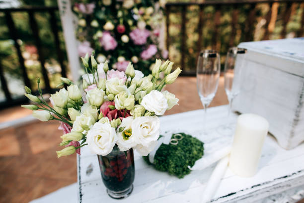 istock Beautiful wedding bouquet. wedding hand made decoration, fresh flowers, rustic style 1221160755