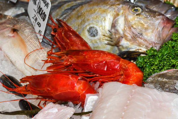 istock Seafood on ice at the fish market 1221161267