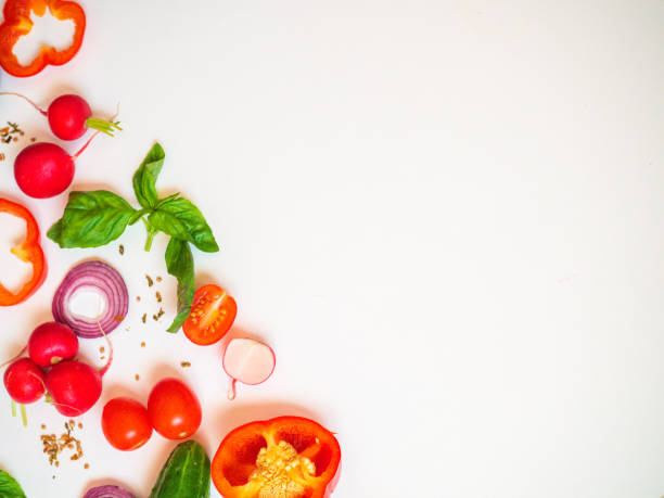 istock Cook frame with fresh vegetables on white background top view space for text 1221164025