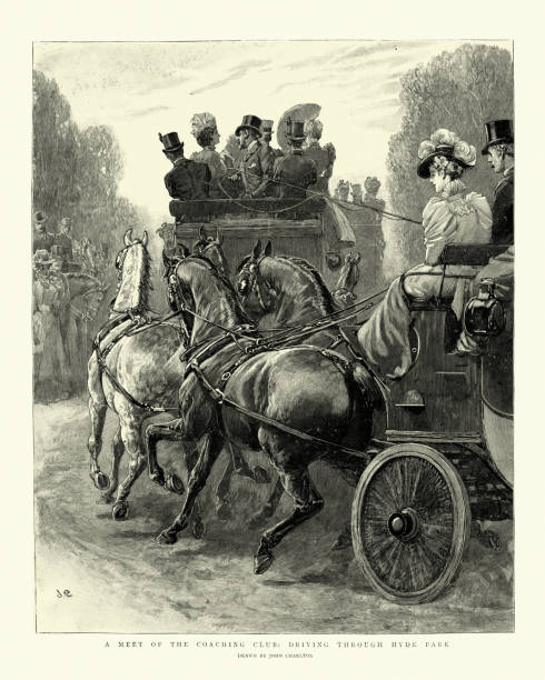 istock Horse carriages driving through Hyde Park, London, 19th Century 1221165115