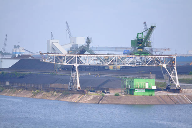 Coal cargo area in inner harbor Duisburg in NRW at river Rhine - no people working