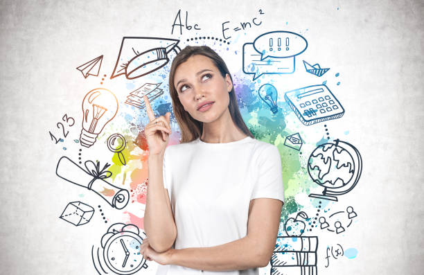 istock Pensive young woman, education sketch 1221169785