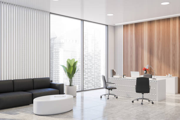 istock Wooden CEO office with lounge area 1221171856