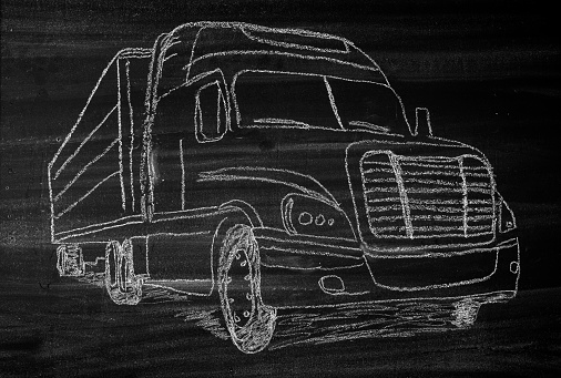 Trailer Truck Drawing on Blackboard