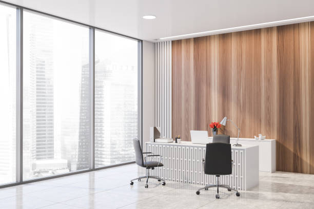 istock Wooden and white CEO office corner 1221175990