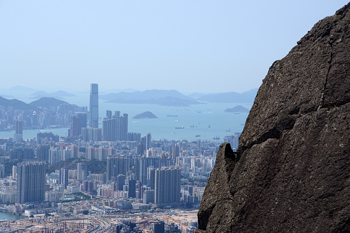 Hong Kong cityscape viewed from Kowloon Peak (Fei Ngo Shan), a mountain height 602 mt located in New Kowloon, Hong Kong.