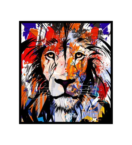 Vector illustration of Colorful portrait of a lion