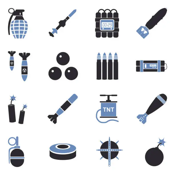 Vector illustration of Bombs And Explosives Icons. Two Tone Flat Design. Vector Illustration.