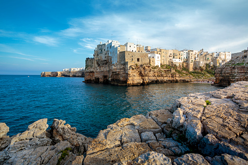 View on coast and a famous beach in Polignano a Mare in southern Italy (Puglia). Photo taken with DSLR (Canon 5D Mark IV).