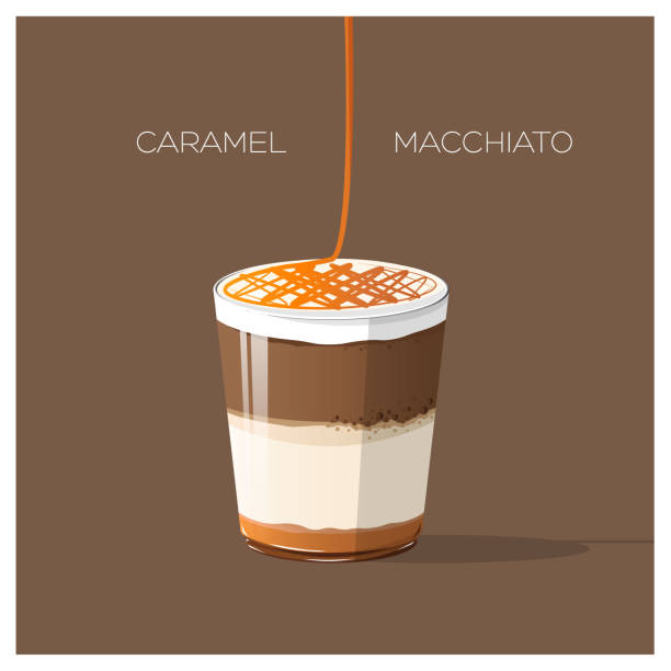 Stained Caramel Coffee menu : Caramel Macchiato vector macchiato stock illustrations