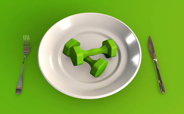 istock Training hard instead of eating 3d rendered concept isolated 1221181434
