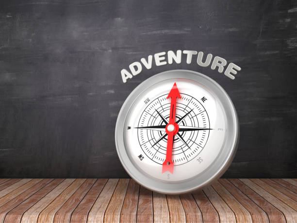 istock Compass with ADVENTURE Word on Chalkboard - 3D Rendering 1221182555