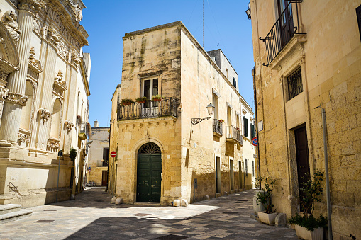 The ancient city center of Lecce with its narrow streets. Puglia. Italy