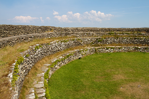 Greenan Mountain at Inishowen, County, Donegal, Ireland, July 25th 2014: Inside Grianan of Aileach showing the terraced inner walls, believed to be from the 1st century AD, on the site of an ancient Iron Age Hillfort,
